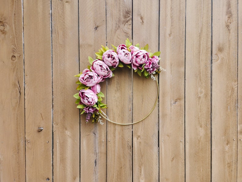 Peony Wreath, Spring Peony Wreath, Pink Modern Wreath, Hoop Wreath, Pink Spring Wreath, Peony Wreath image 1