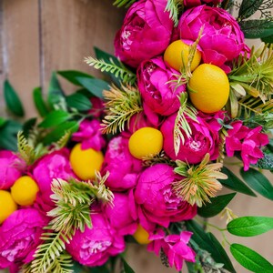 Hot Pink Peony Wreath for Summer, Lemon Wreath, Tropical Wreath image 4