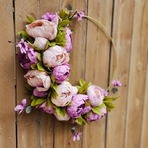 Spring Wreath for Front Door, Purple Peony Wreath, Lavender Wreath, Hoop Wreath, Peony Wreath for Front Door image 4