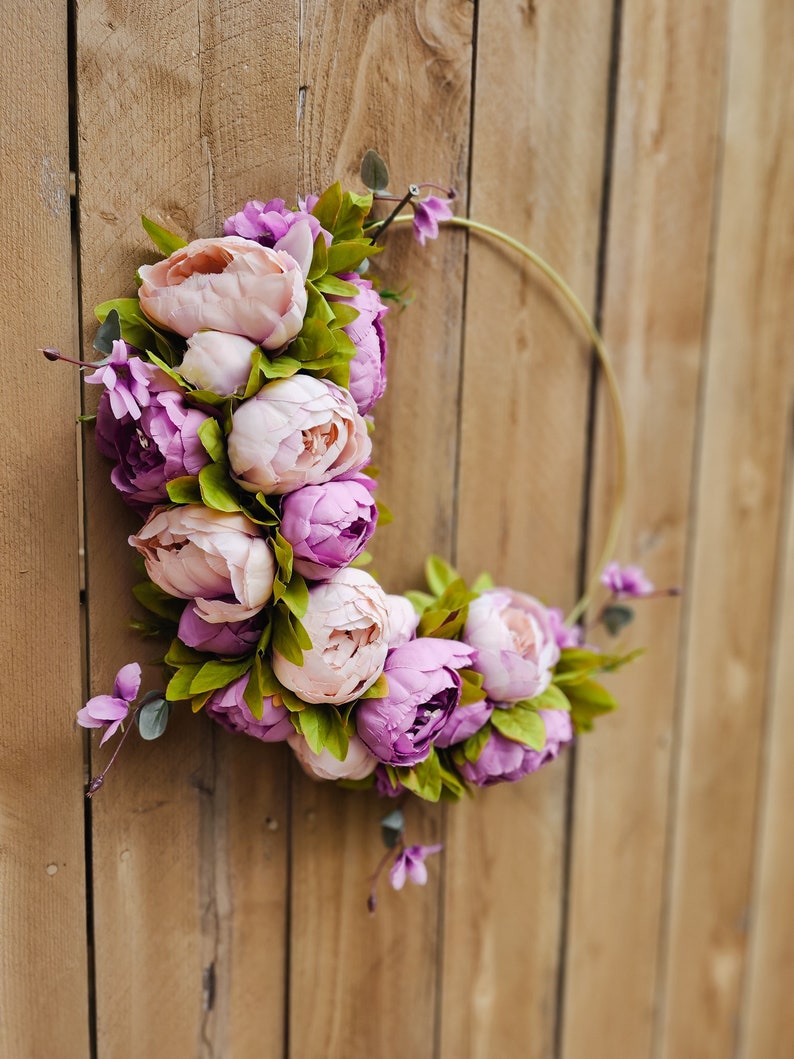 Spring Wreath for Front Door, Purple Peony Wreath, Lavender Wreath, Hoop Wreath, Peony Wreath for Front Door image 4