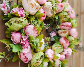 Easter Peony Wreath, Spring Peony Wreath, Pink Spring Wreath, Peony Wreath for Front Door, Spring Summer Wreath, Pink and Green