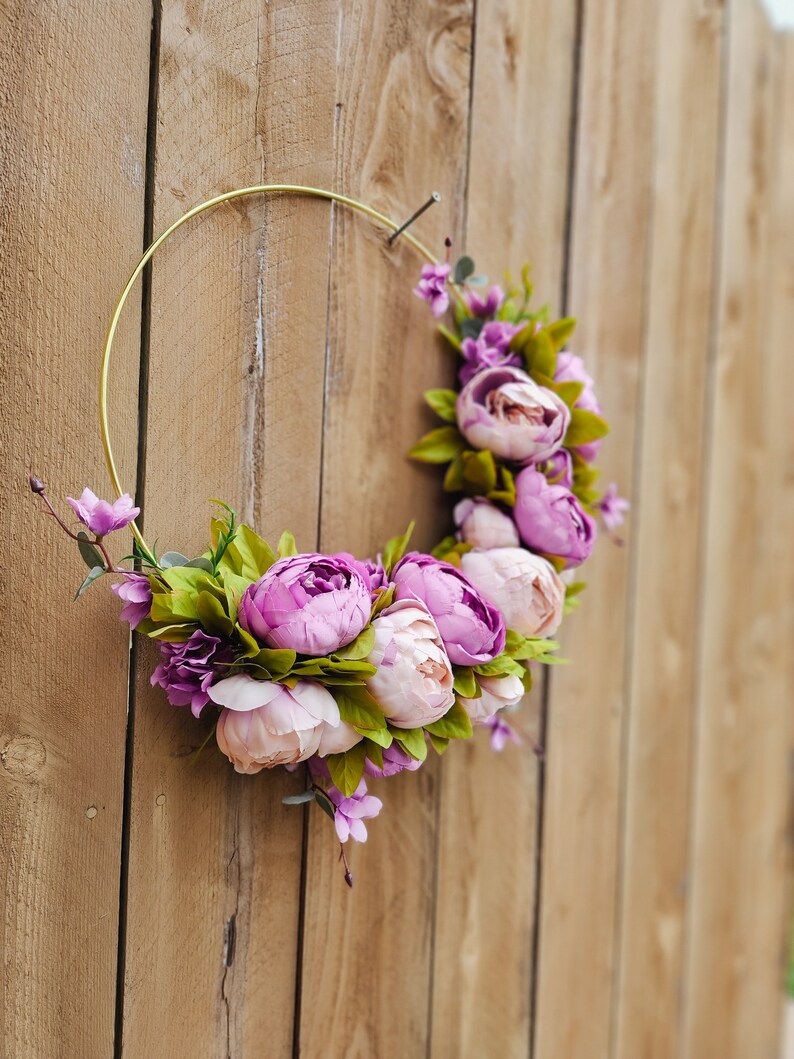 Spring Wreath for Front Door, Purple Peony Wreath, Lavender Wreath, Hoop Wreath, Peony Wreath for Front Door image 9