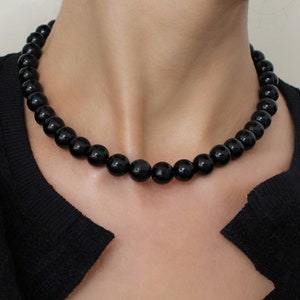 Obsidian Bead Necklace, Black Bead Necklace, 10mm Beaded Necklace, 16" Necklace, 16 Inch Black Beaded Necklace, Chunky Bead Necklace