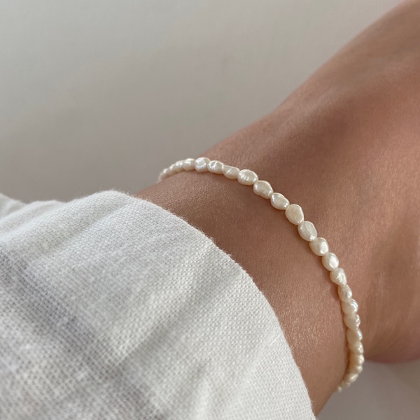 Freshwater Pearl Anklet, Dainty Pearl Anklet, Tiny Seed Pearl Ankle Bracelet, Seed Bead Anklet, Small White Pearl Anklet, Choose Your Length