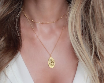 Gold Medallion Necklace, Gold Pendant Necklace, Oval Pendant Necklace, Teardrop Pendant Necklace, Embrace Pendant Necklace, Gift For Her