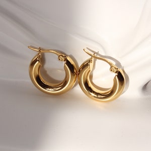 Gold Thick Hoop Earrings, Small Gold Hoop Earrings, Chunky Hoop Earrings, Medium Hoop Earrings, Gold Plated Silver Hoop Earrings