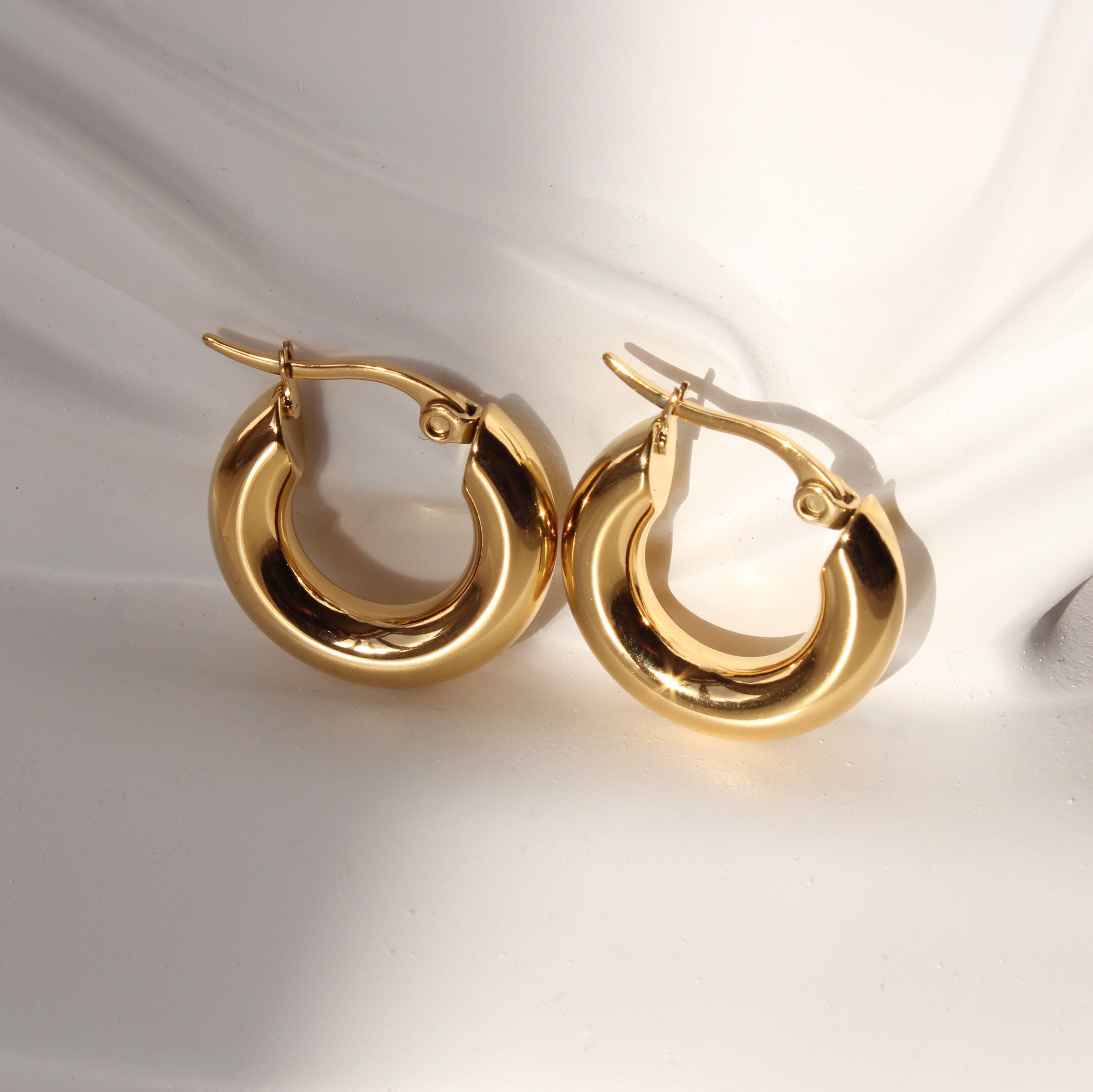 Gold Thick Hoop Earrings Small Gold Hoop Earrings Chunky - Etsy UK