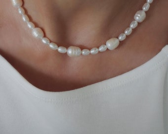 White Cultured Rice Pearl Choker Necklace 14k Yellow Gold-filled Made in the USA White Cultured Rice Pearl Choker Necklace 14k Yellow Gold-filled Made in the USA