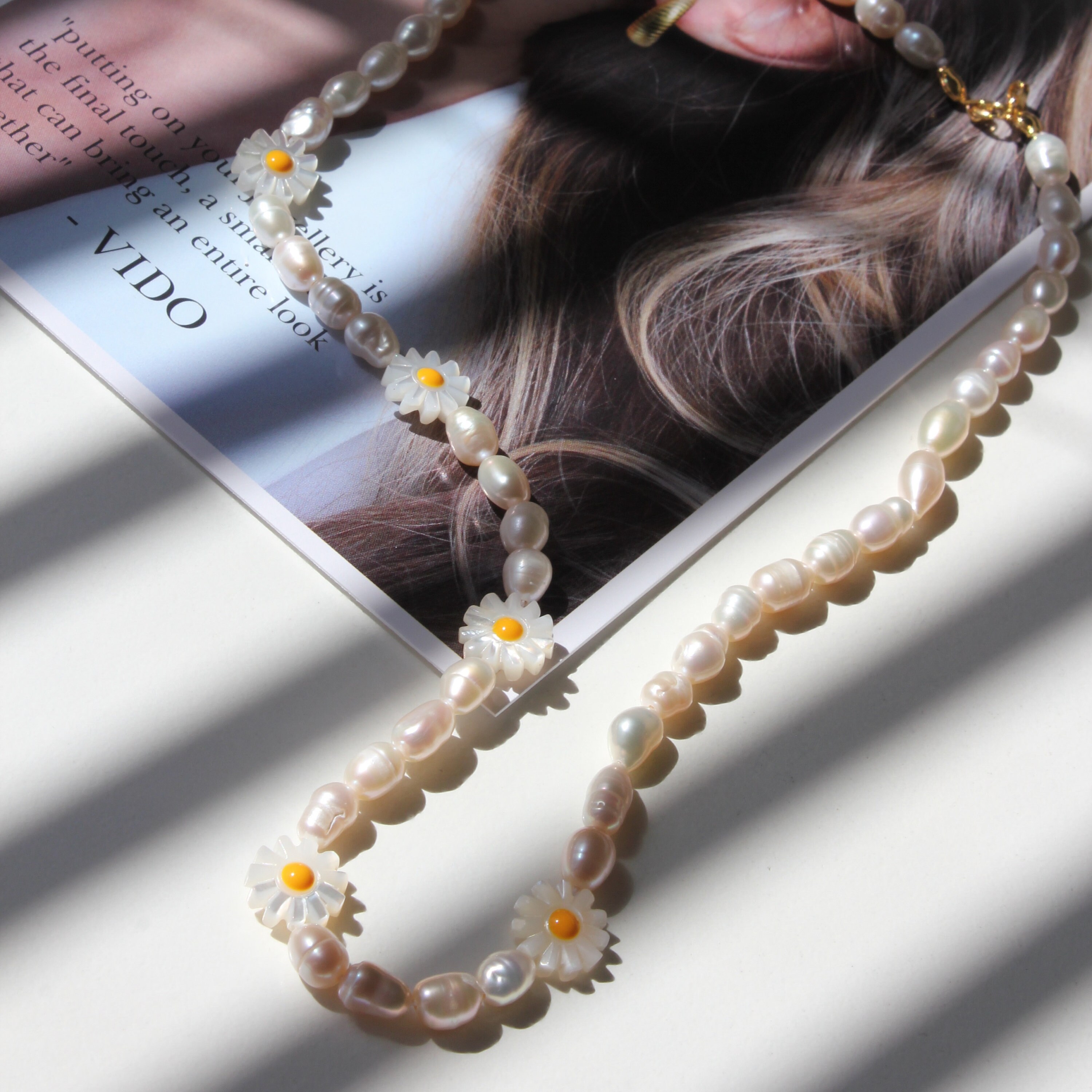 Daisy Pearl Necklace, White Baroque Pearl & Daisy Necklace