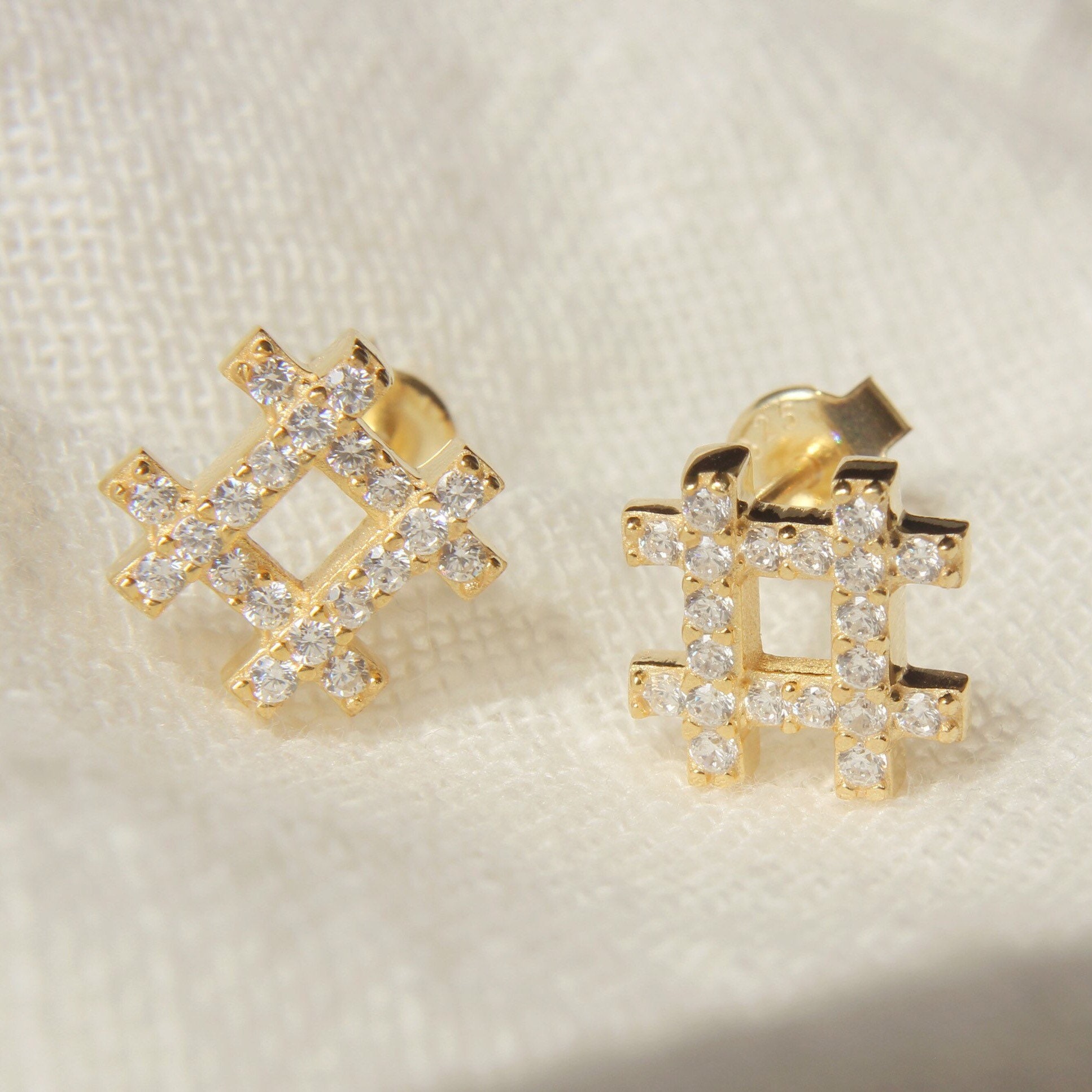 Gold Hashtag Stud Earrings Gold Hashtag Earrings Unique Stud Etsy