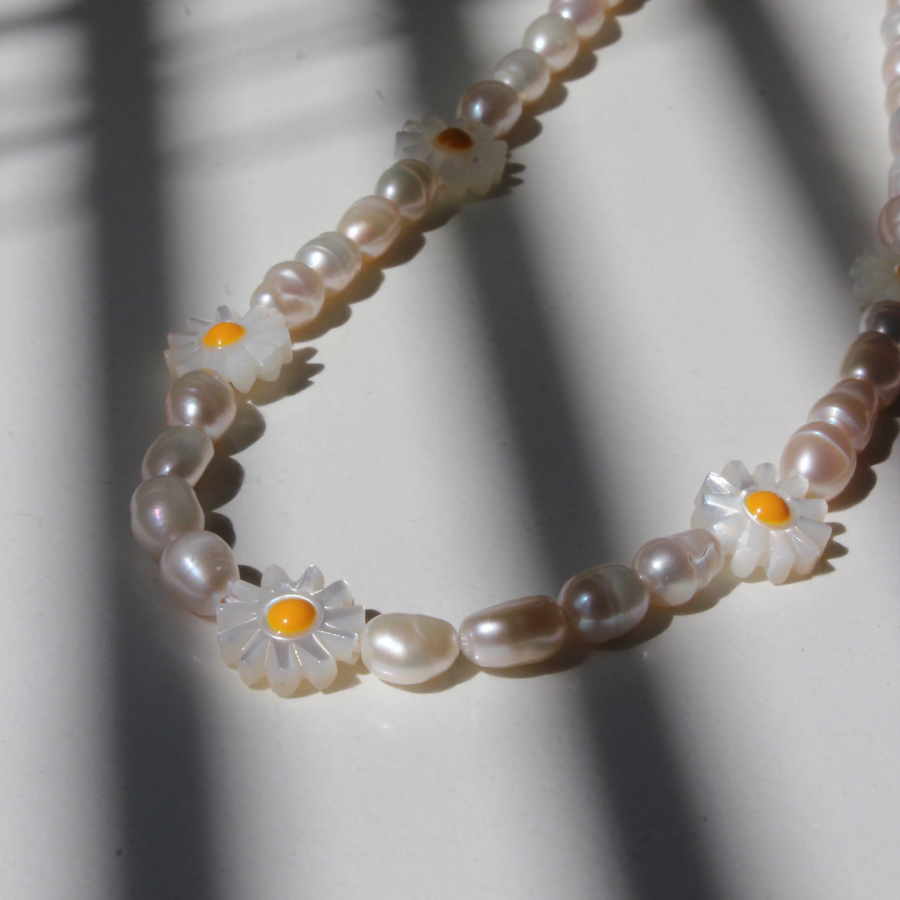 Daisy Pearl Necklace, White Baroque Pearl & Daisy Necklace