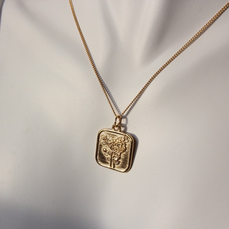 Gold Square Pendant Necklace Square Gold Pendant Necklace Etsy