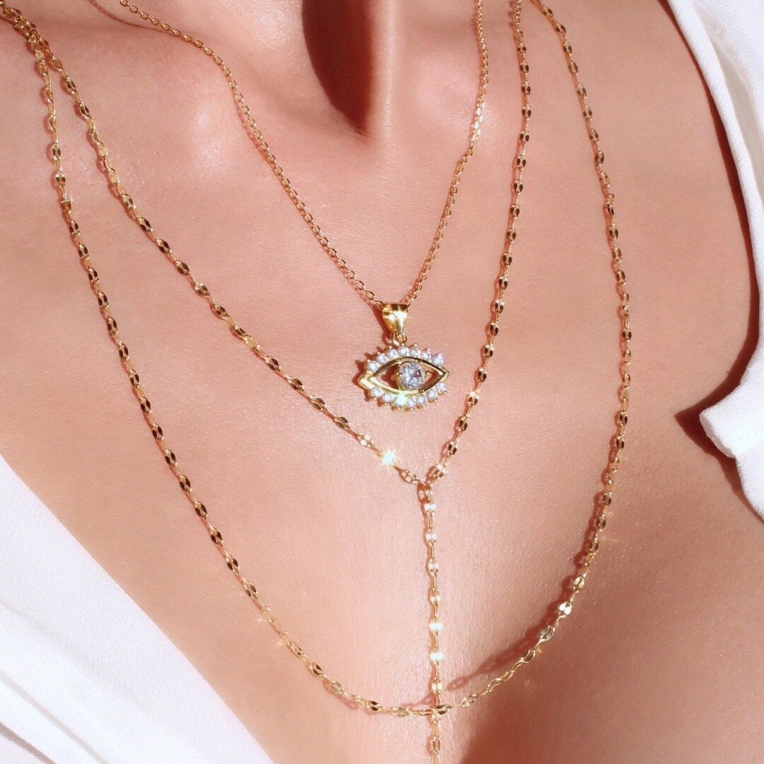 Gold Evil Eye Necklace, Evil Eye Gold Necklace, Dainty Evil Eye Pendant