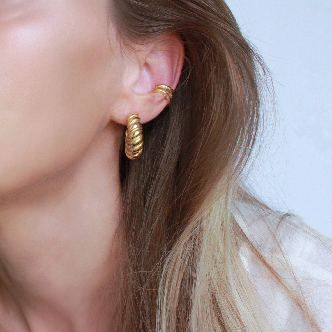 Croissant Hoops Croissant Earrings Chunky Gold Hoops Gold Etsy