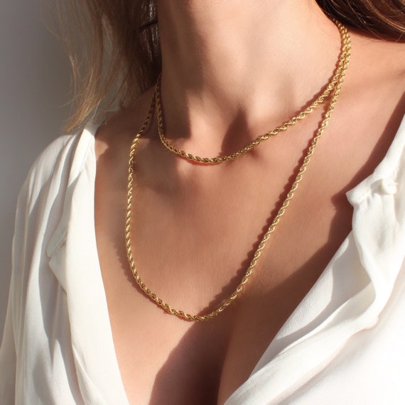 Gold Rope Necklace, Gold Rope Chain, Gold Chain Necklace, Rope Chain  Necklace, Chunky Gold Necklace, Thick Rope Chain Gold Necklace 