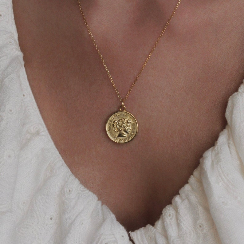 Gold Coin Necklace Gold Medallion Necklace Gold Coin Etsy UK