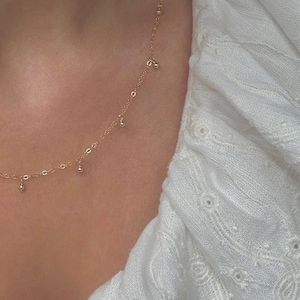 Collar con dijes de plata o oro de 14 quilates, cadena de oro con bolitas, collar de oro con dijes, collar con borlas, 40,6 cm, 45,7 cm y 50,8 cm de largo.