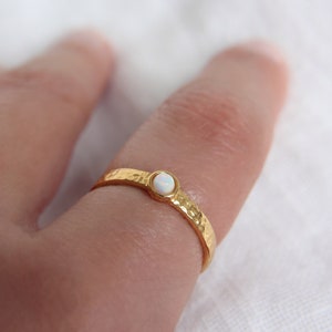 18k Yellow Gold Vermeil Opal Ring, Hammered Gold Opal Ring, Hammered Gold Ring, Gold Band Ring, Gold Stacking Ring