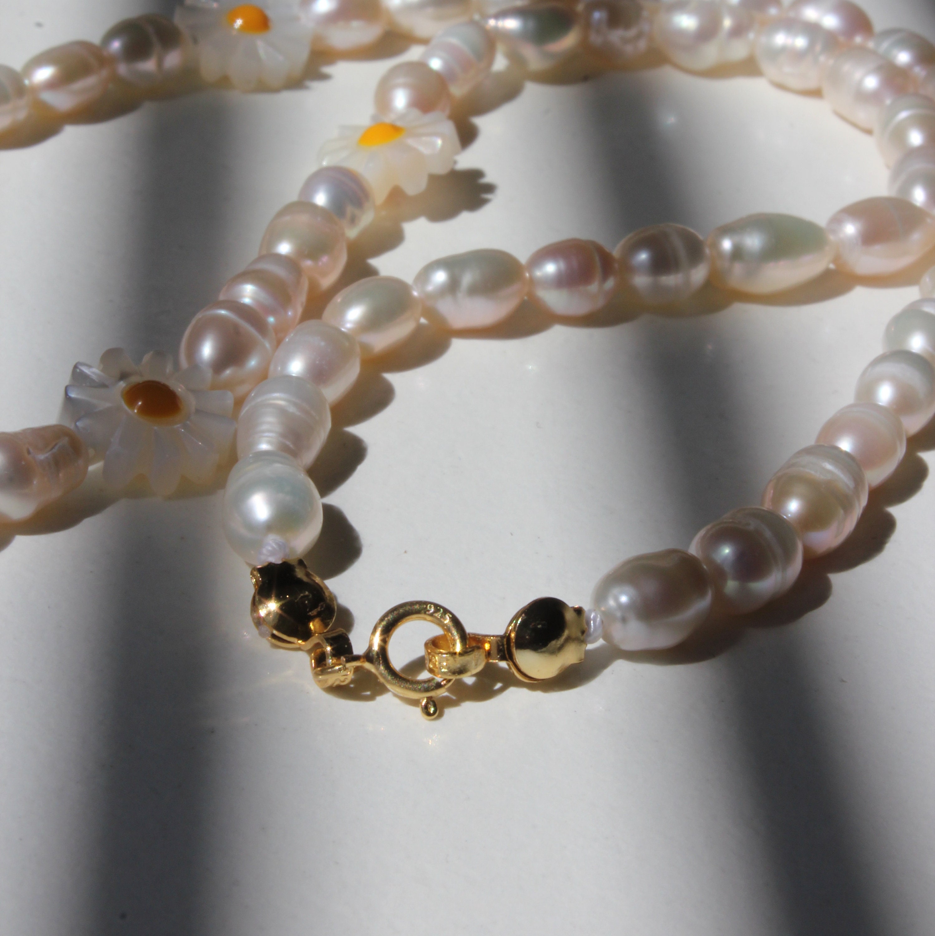 Daisy Pearl Necklace, White Baroque Pearl & Daisy Necklace