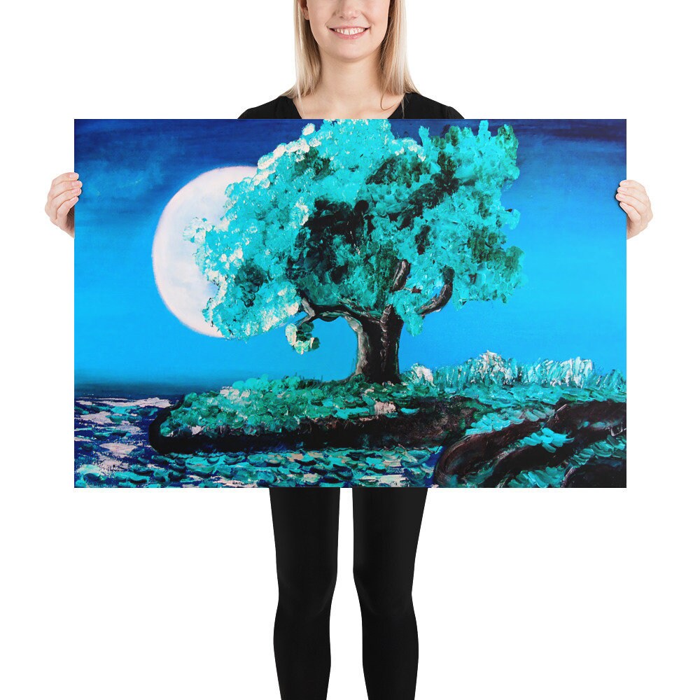 Moon and trees trees art print moon art print moon art | Etsy