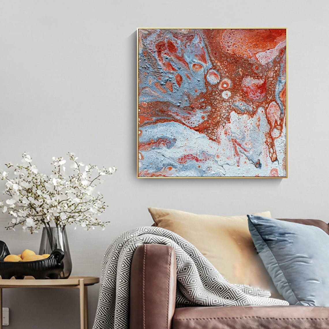 Gray red wall art Burgundy art abstract art abstract print