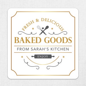 Fresh & Delicious Baking Stickers, Baked Goods Stickers, Personalized Baking Sticker, From the Kitchen of Stickers, Gold Baking Label