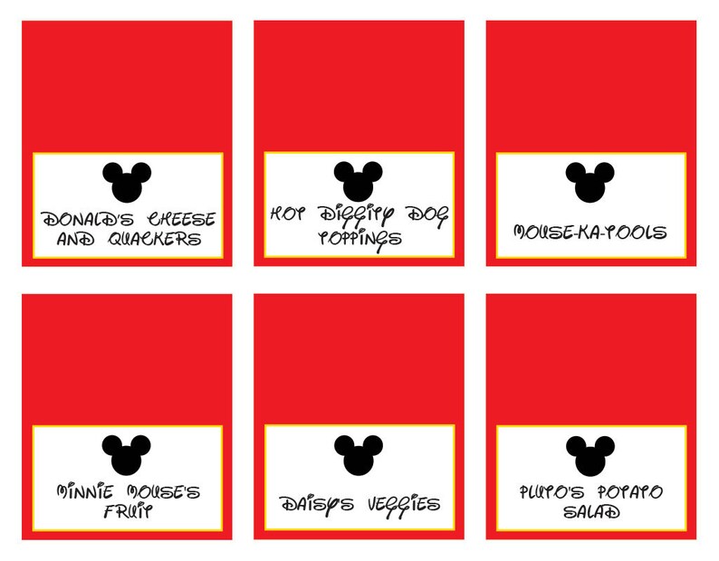 Mickey Mouse Birthday Food Tent Cards Editable Food Tags - Etsy