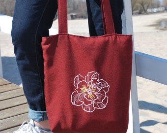 Tote Bag, Shoulder tote Bag, Flower embroidery, Women Tote Bag, Fabric bag, Travel Bag, Gift for her, Student bag, Women’s gift