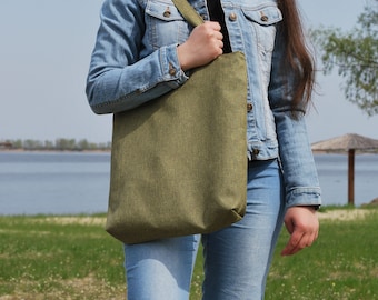 Khaki Tote Bag,Everyday Cotton tote,Shoulder Bag,Women Tote,Fabric bag,Gift for her, Student bag, zipper and lining, choose color