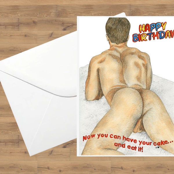Happy Birthday I've got you some cake no 2 gay greetings card gay card gay greeting card cards for gay men