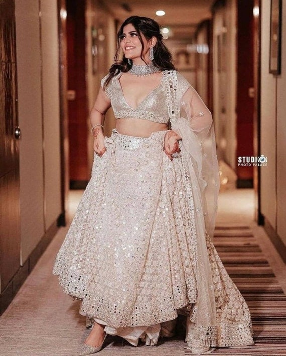 White lehenga bridal look cheap