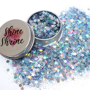 Constellations Festival-glittergel met holografische sterren Zilverblauwe glitters Dikke glitter voor gezicht, lichaam en haar Langdurige aloë-gel
