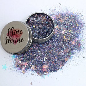 Stardust Festival Glitter Gel with Silver Stars and Holographic Sparkles Chunky Glitter Face Body Hair Long Lasting Ready to Use Aloe Gel