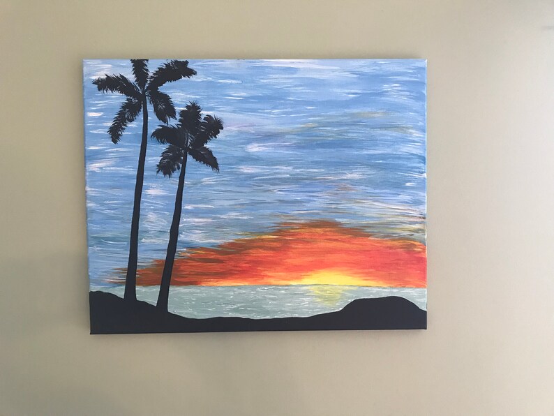 Sunset Beach Wall Art Ocean Painting For Bedroom Sunset Wall Decor Beach Painting Beach Wall Art Tropical Decor Palm Trees Painting
