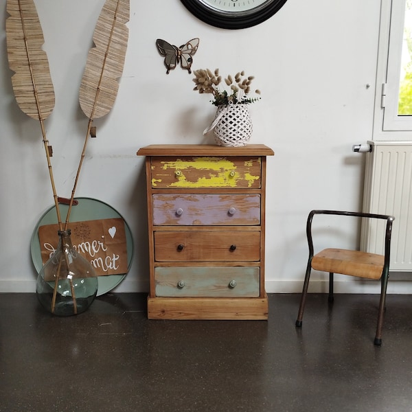 Petite Commode Bohème/ Semainier 4 tiroirs Vintage