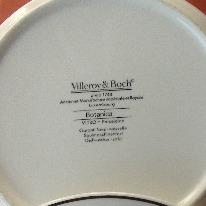 May include: Villeroy & Boch Botanica porcelain dinner plate, dishwasher safe, made in Luxembourg since 1748.