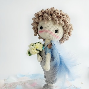 Crochet amigurumi angel figurine for babyshower, baptism gift, guardian angel doll, first communion