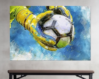 Soccer Ball in the Hands of Goalkeeper Canvas Print, Goalkeeper Gift, Soccer Painting, Goalkeeper Wall Art, Framed and Ready to Hang