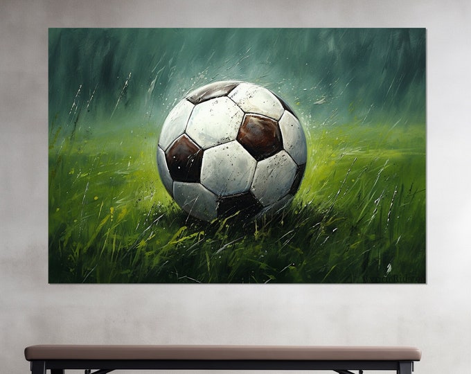 Soccer Ball Canvas Print, Abstract Soccer Painting, Game Room Decor, Soccer Wall Art, Sport Bar Wall Decor, Framed and Ready to Hang
