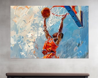 Abstract Dunk Painting Canvas Print, Basketball Wall Art, Basketball Canvas Art, Basketball Poster, Framed and Ready to Hang