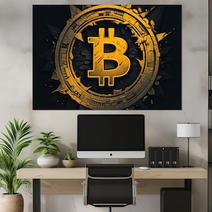 Bitcoin Wall Art, Bitcoin Canvas Print, Crypto Trader Gift, Abstract Bitcoin Poster, Crypto Wall Decor, Framed & Ready to Hang