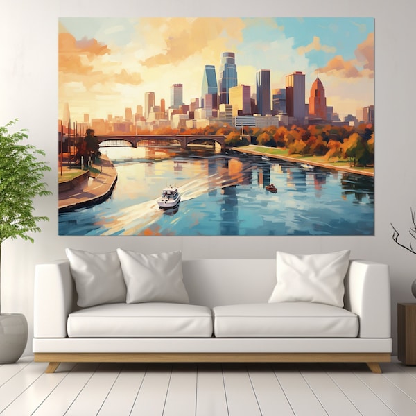 Abstract Minneapolis Canvas Print, Minneapolis Skyline, Minneapolis Painting, Minneapolis Wall Art, Framed and Ready to Hang