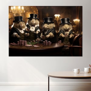 Impression sur toile cartes à jouer hamsters, art mural poker, décoration murale de casino, cadeaux de poker, encadré et prêt à accrocher