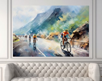 Cyclists Painting Canvas Print, Cycling Wall Art, Sport Pub Decor, Velo Sport Art, Cycling Club Wall Decor, Framed and Ready to Hang