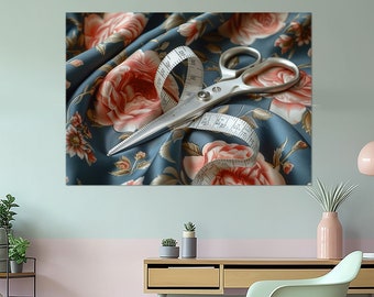 Sewing Wall Art, Tailor Scissors Canvas Print, Seamstress Gift, Tailor Gift, Sewing Wall Decor, Framed and Ready to Hang