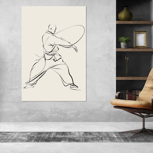 Kung Fu Wall Art, Kung Fu Minimalist Canvas Print, Chinese Martial Arts, Kung Fu Gym Decor, Kung Fu Master Gift, Framed and Ready to Hang
