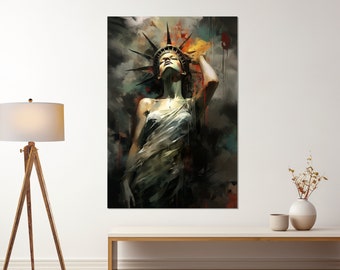 Abstract Statue of Liberty Canvas Print, New York Wall Art, Liberty Statue Painting, Framed and Ready to Hang