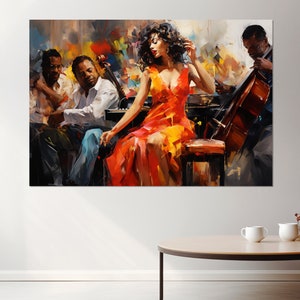 Beautiful Woman Singer in a Bar Retro Painting Canvas Print, Vintage Jazz Wall Art, Vintage Bar Painting, Framed and Ready to Hang