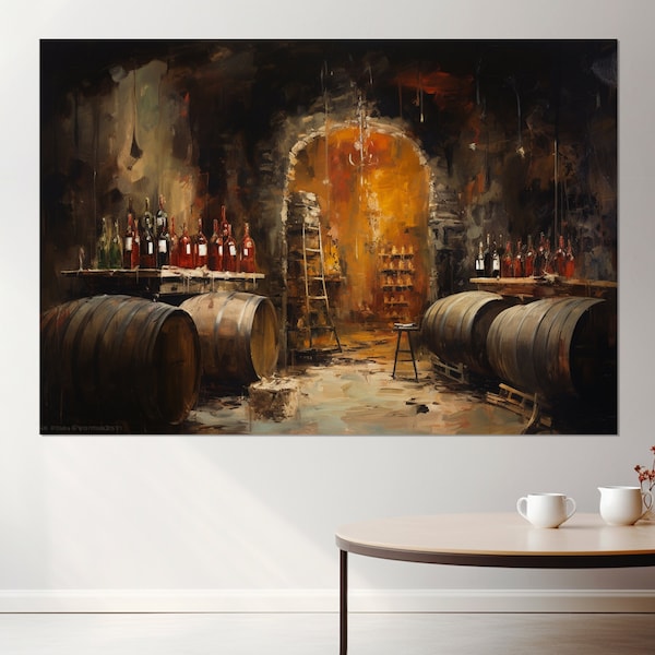 Art mural de vin vintage, peinture de cave à vin, impression sur toile de cave à vin, décor de magasin de vin, encadré et prêt à accrocher