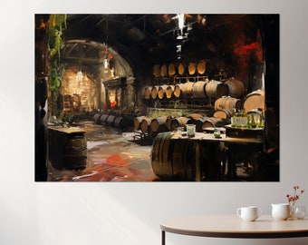 Wine Cellar Canvas Print, Vintage Wine Wall Art, Wine Vault Painting, Winery Decor, Framed and Ready to Hang